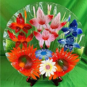 William McGrath InKogneto Fusion Art Glass Wild Flowers 14" Round Plate 56102